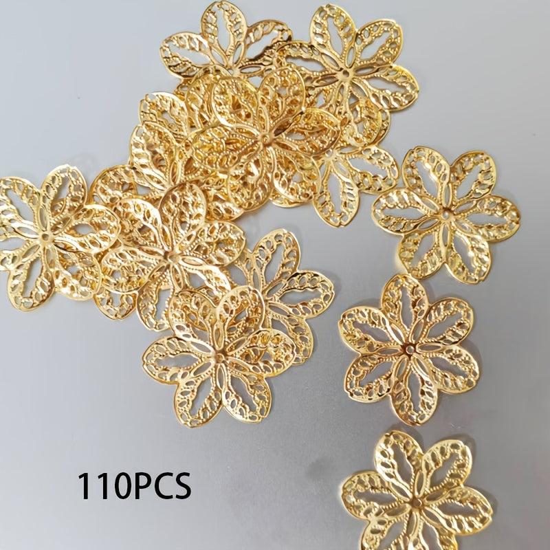 110pcs Golden Metal Flower Charms for DIY Crafts