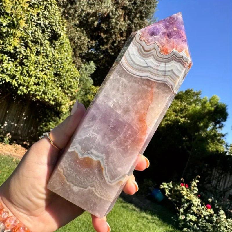 Purple Lace Agate Crystal Tower with Pinkish Brown layers