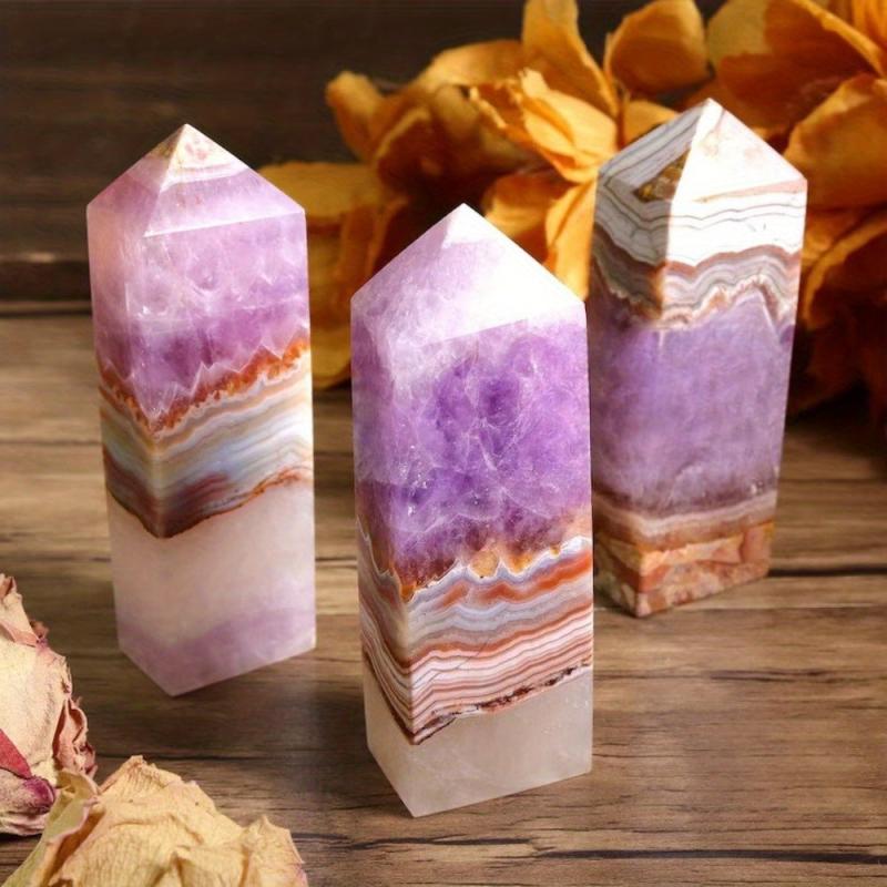 Purple Lace Agate Crystal Tower with Pinkish Brown layers