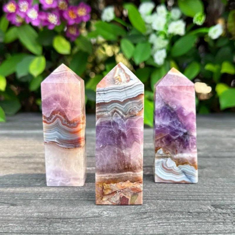 Purple Lace Agate Crystal Tower with Pinkish Brown layers