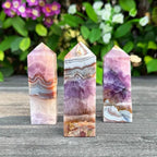 Purple Lace Agate Crystal Tower with Pinkish Brown layers