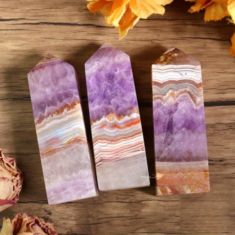 Purple Lace Agate Crystal Tower with Pinkish Brown layers
