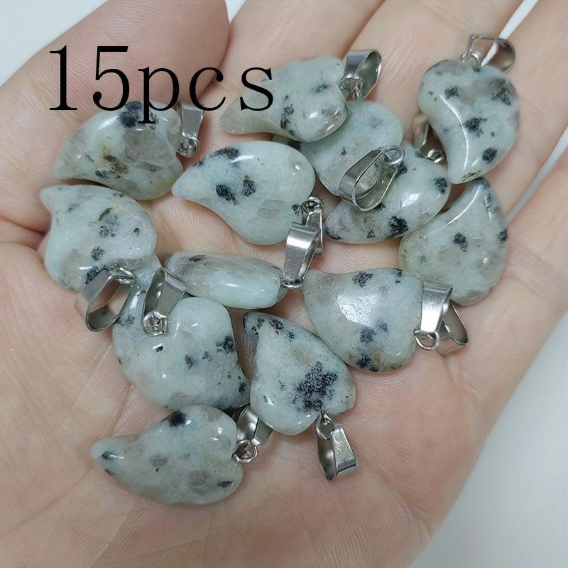 Assorted Heart Stone Bead Pendant Charms 15pcs Jewelry Making Accessories
