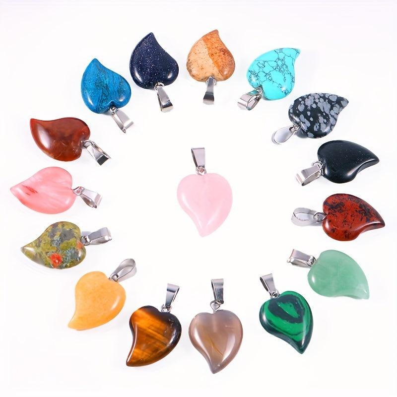Assorted Heart Stone Bead Pendant Charms 15pcs Jewelry Making Accessories