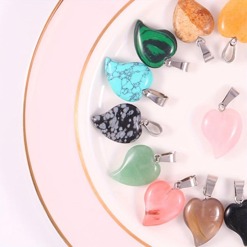 Assorted Heart Stone Bead Pendant Charms 15pcs Jewelry Making Accessories