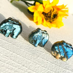 Labradorite Elephant Carving Reiki Mini Statue Golden Flash Home Decor
