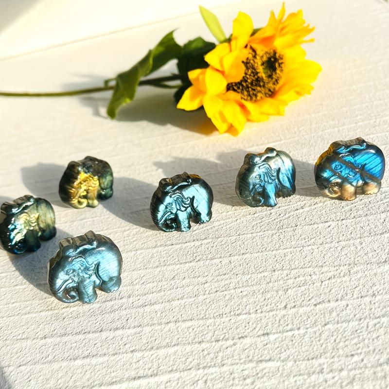 Labradorite Elephant Carving Reiki Mini Statue Golden Flash Home Decor