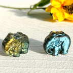Labradorite Elephant Carving Reiki Mini Statue Golden Flash Home Decor