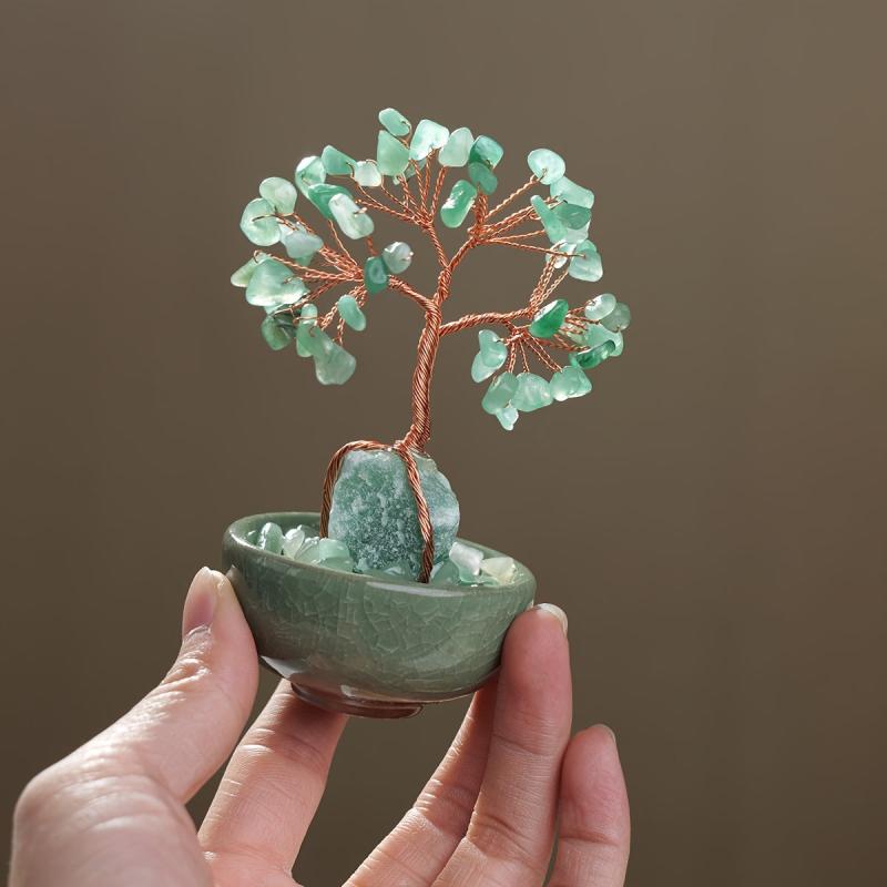 Crystal Raw Stone Golden Thread Tree & Crushed Stone Bowl