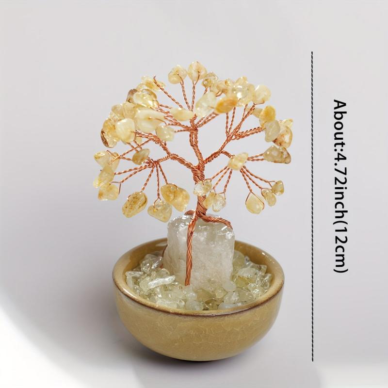 Crystal Raw Stone Golden Thread Tree & Crushed Stone Bowl
