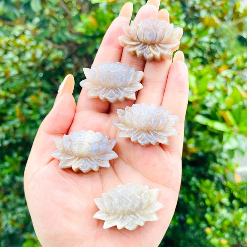 Handcrafted Rock Crystal Lotus Flower Carving Stone Ornament
