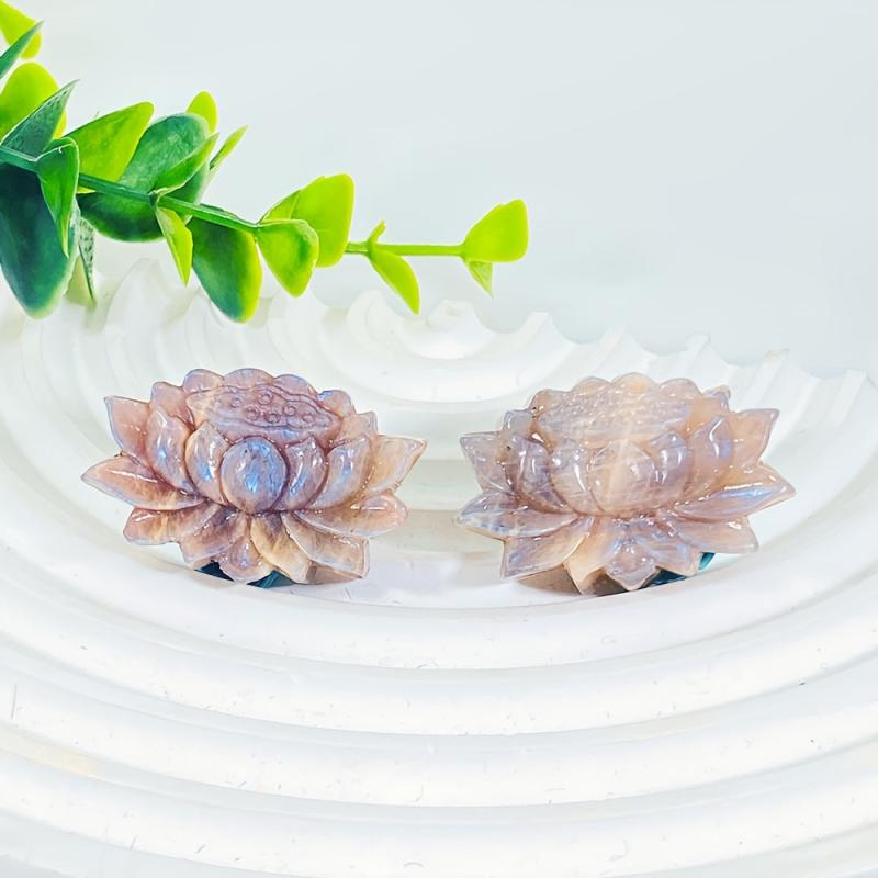 Handcrafted Rock Crystal Lotus Flower Carving Stone Ornament
