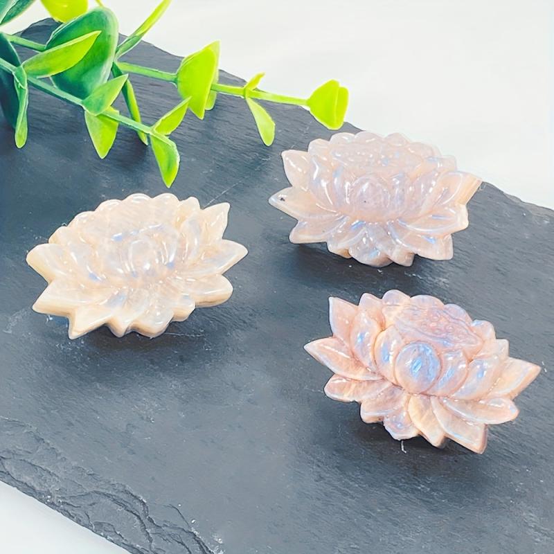 Handcrafted Rock Crystal Lotus Flower Carving Stone Ornament