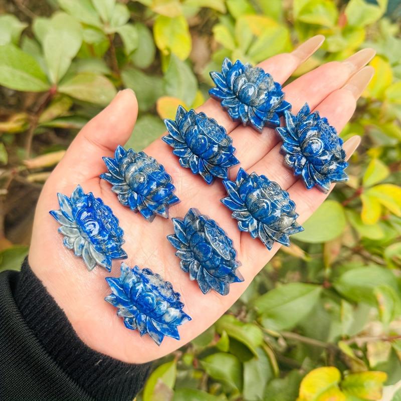 Handcrafted Rock Crystal Lotus Flower Carving Stone Ornament