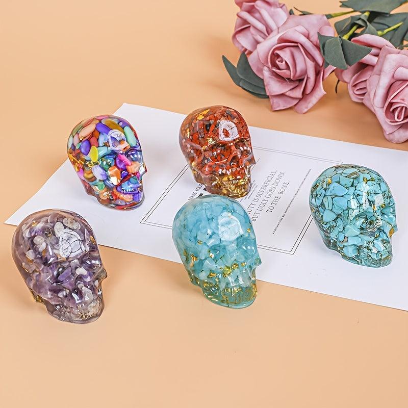 Bohemian Style Crystal Resin Skull Carved Skull Desk Ornament Home Decor
