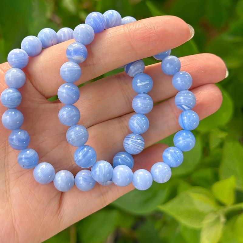 8mm Natural Lace Agate Beaded Hand Chain for Peace & Clarity of Mind