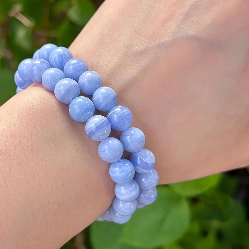 8mm Natural Lace Agate Beaded Hand Chain for Peace & Clarity of Mind