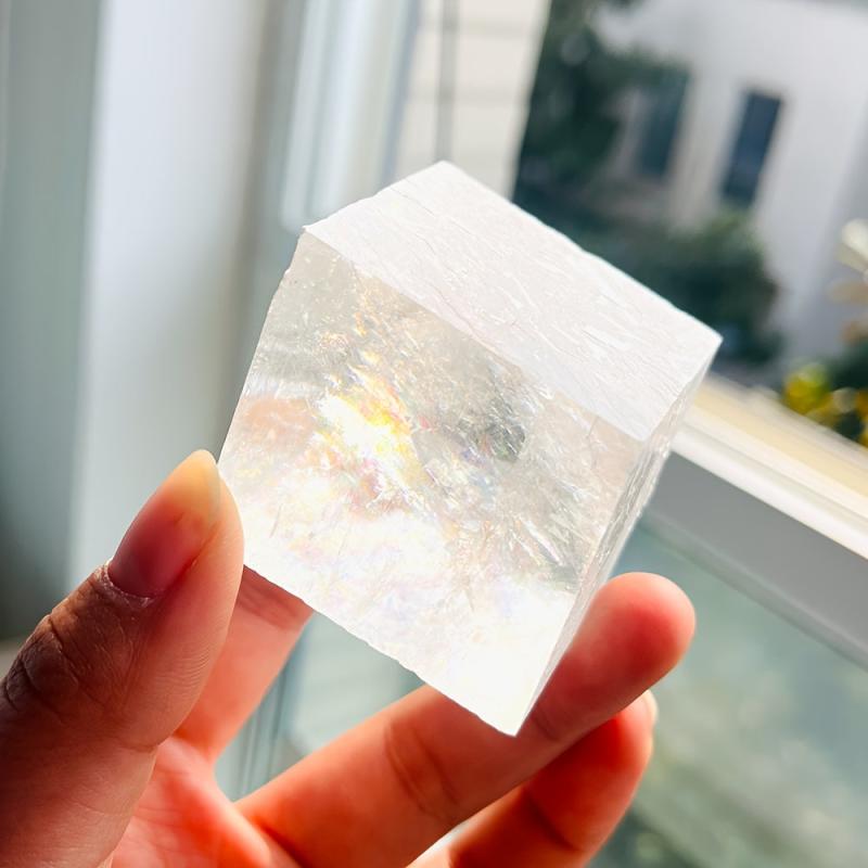 Iceland Spar Clear Calcite Cube Rough Stone Crystal Mineral Specimen
