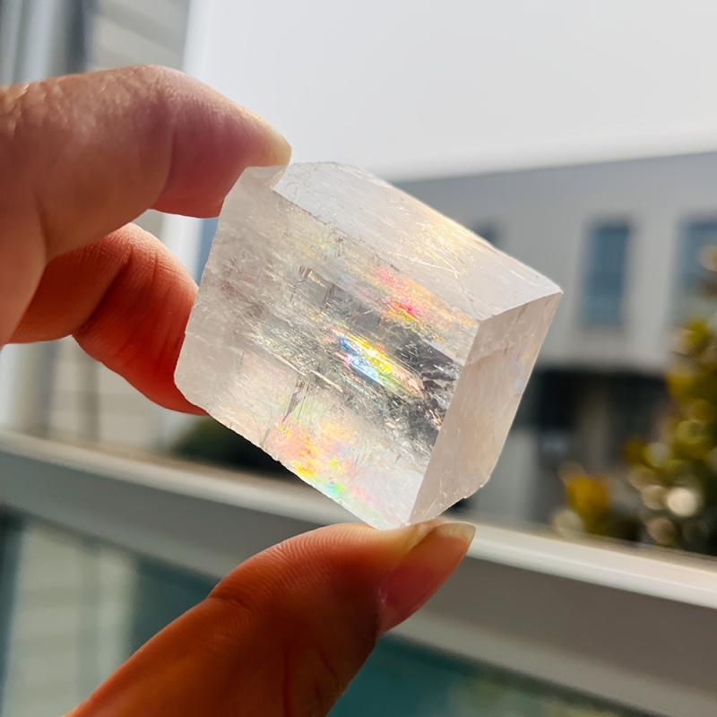 Iceland Spar Clear Calcite Cube Rough Stone Crystal Mineral Specimen