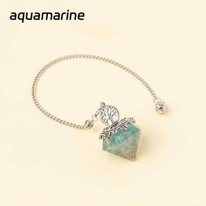 Faceted Pyramid Crystal Pendulum Wrapped with Gravel Chain