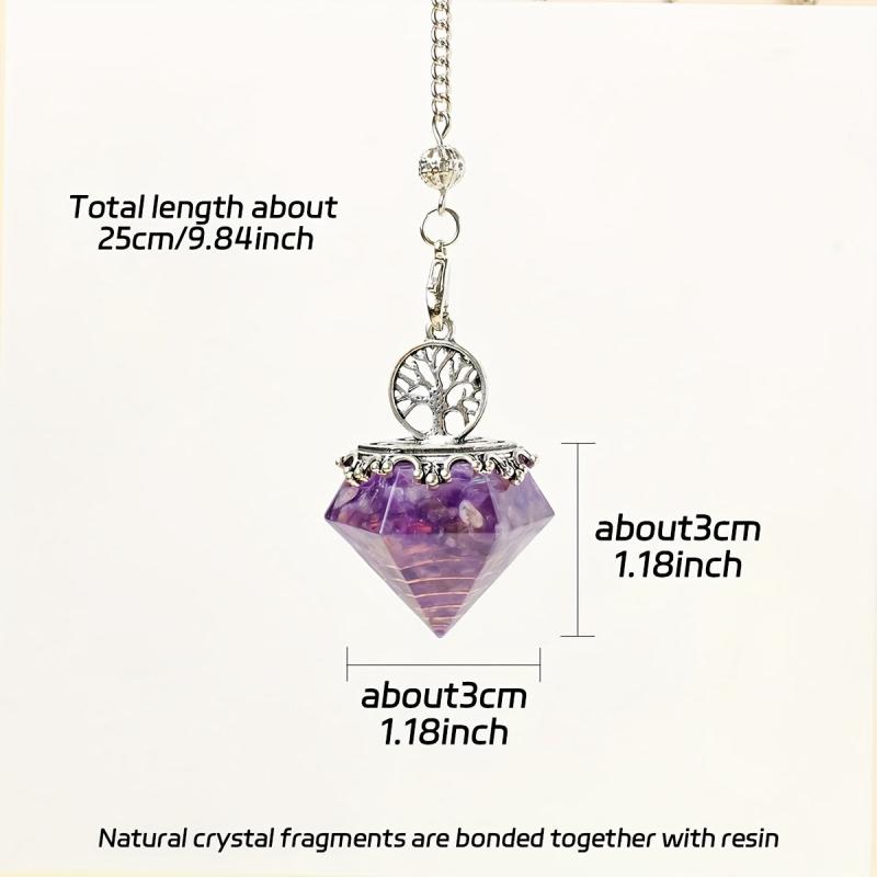 Faceted Pyramid Crystal Pendulum Wrapped with Gravel Chain