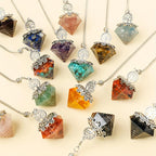 Faceted Pyramid Crystal Pendulum Wrapped with Gravel Chain
