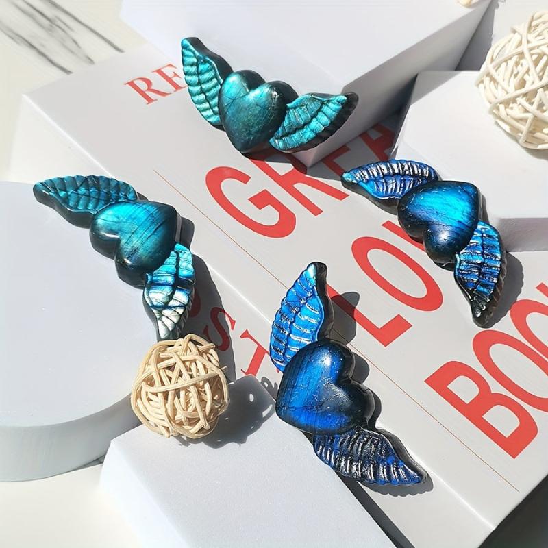 Natural Elongated Stone Heart Wing Carving for Meditation