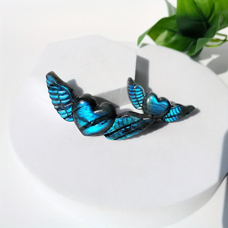 Natural Elongated Stone Heart Wing Carving for Meditation