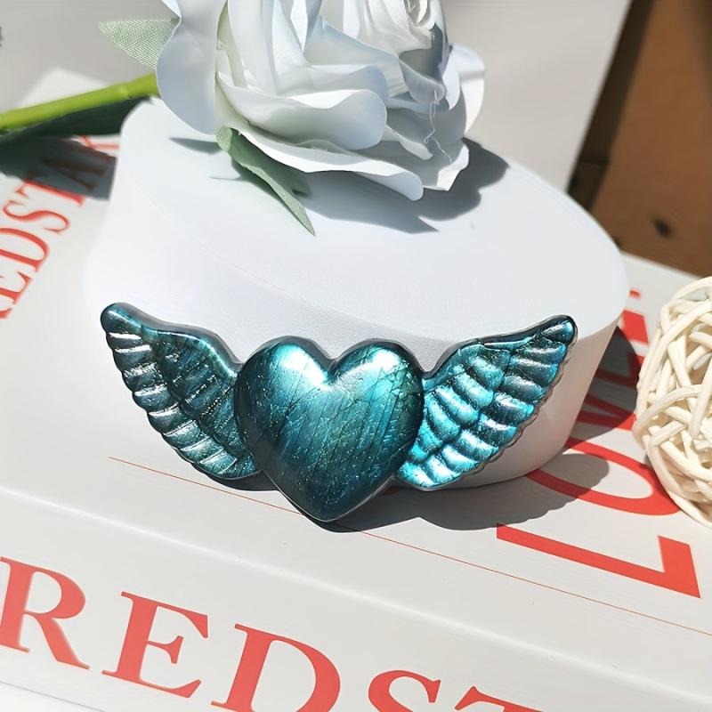 Natural Elongated Stone Heart Wing Carving for Meditation