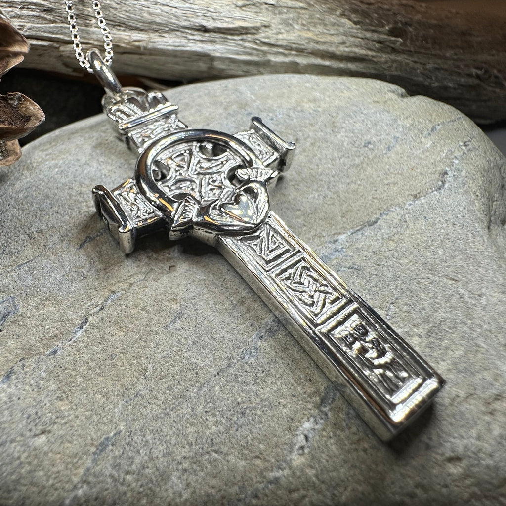 Large Artisan Irish Claddagh Cross Necklace