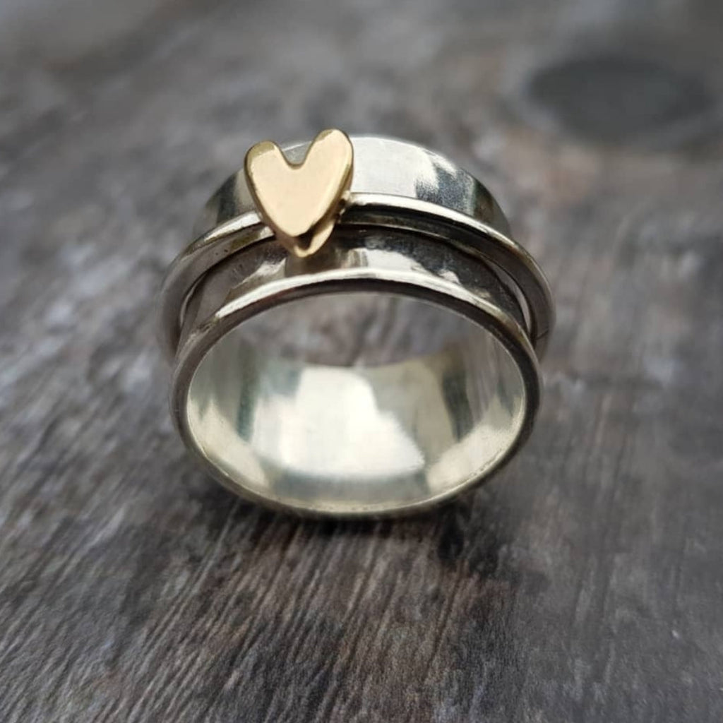Love - Golden Heart Silver Ring
