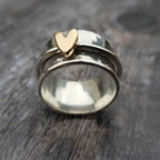 Vintage Gold Heart Silver Ring