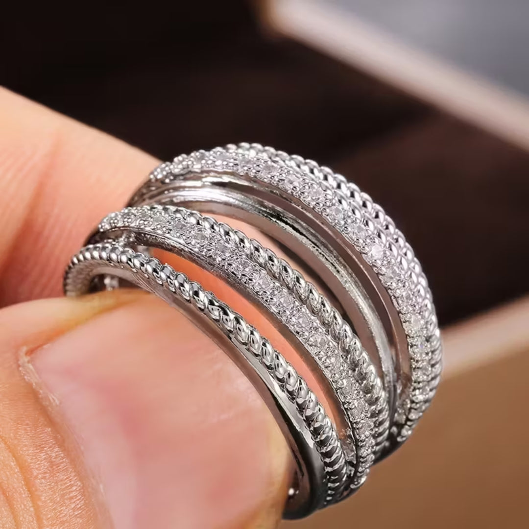 Layer Romantic Silver Zirconia Ring