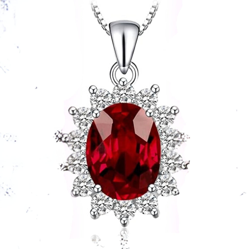 Ruby Halo Necklace - White Gold