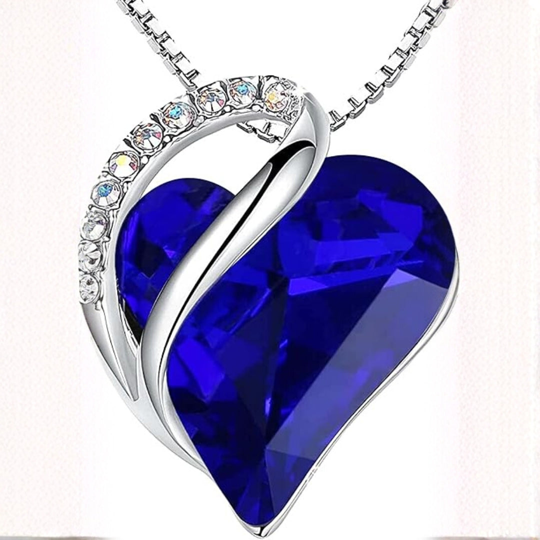 Infinity Heart Sapphire Necklace | White Gold