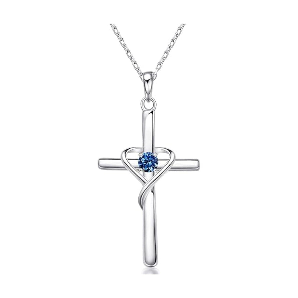 Sapphire Cross Necklace | White Gold