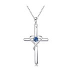 Sapphire Heart Stone Cross Necklace | White Gold