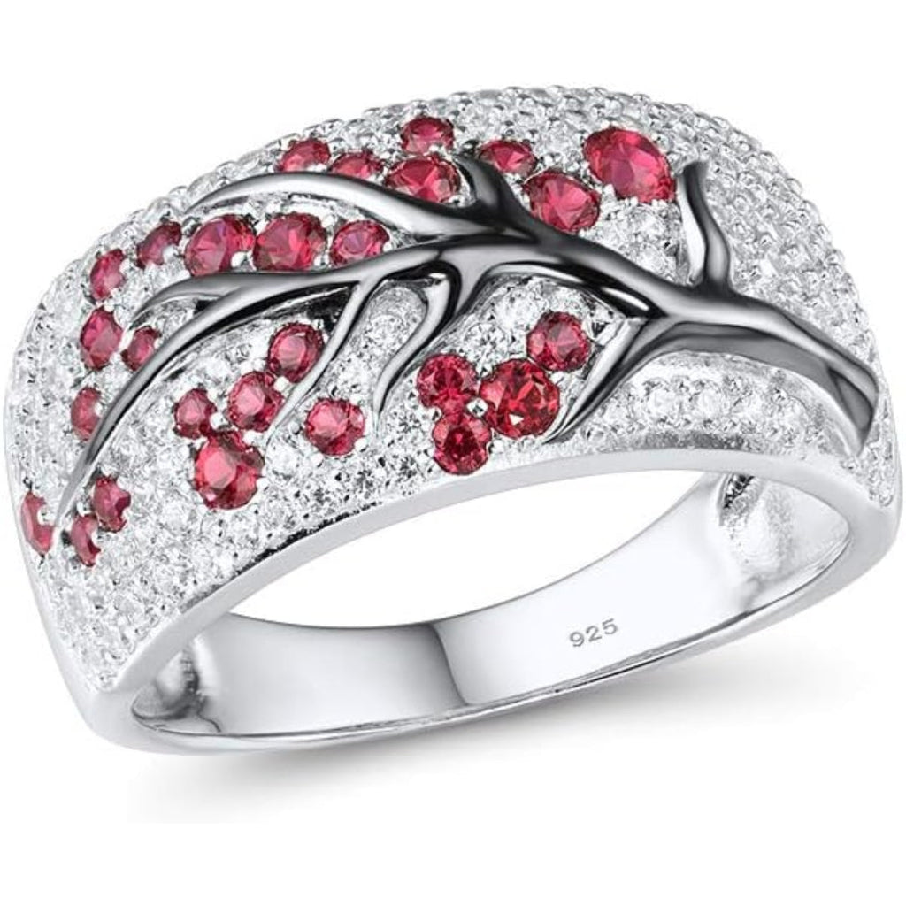 Ruby Blossom Tree Ring | White Gold