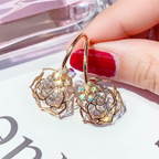 Shiny Floral Ball Earrings in Gold