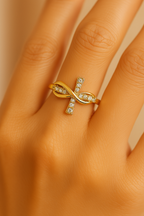 Gold Twisted Cross Resizable Ring