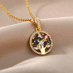 Tree of Life Pendant with Rainbow Stones in Gold