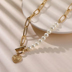 Pearl Heart Chain Necklace in Gold