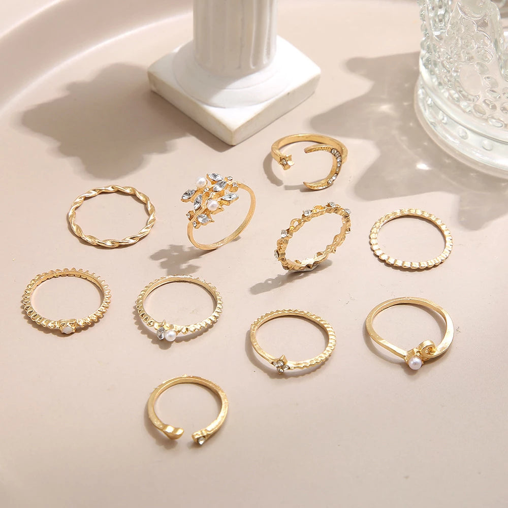 Bohemian Silver & Gold Rings Set