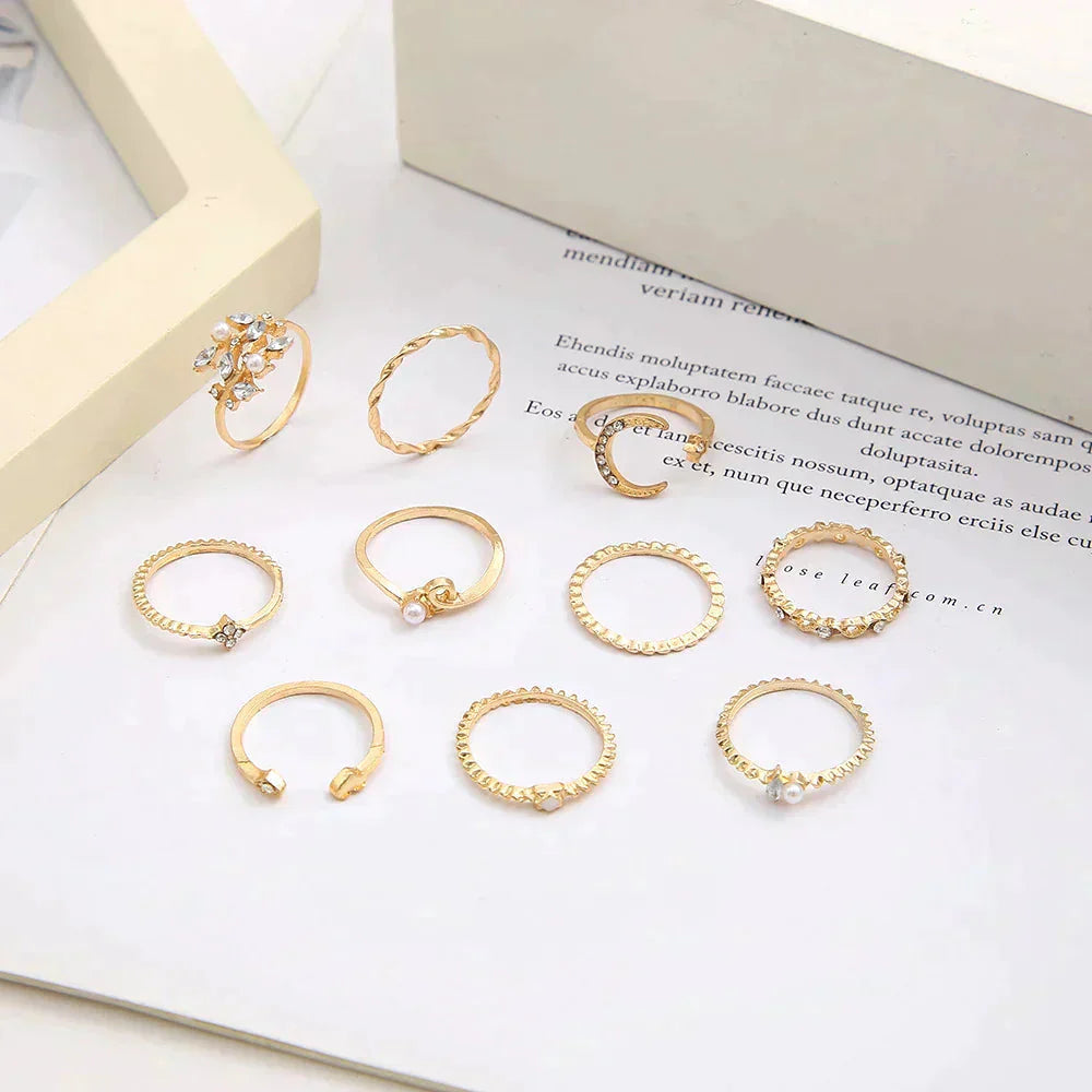 10 Pack of Bohemian Silver & Gold Rings