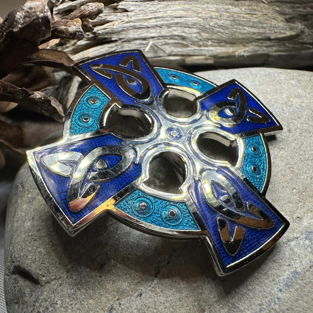 Enamel Celtic Cross Brooch