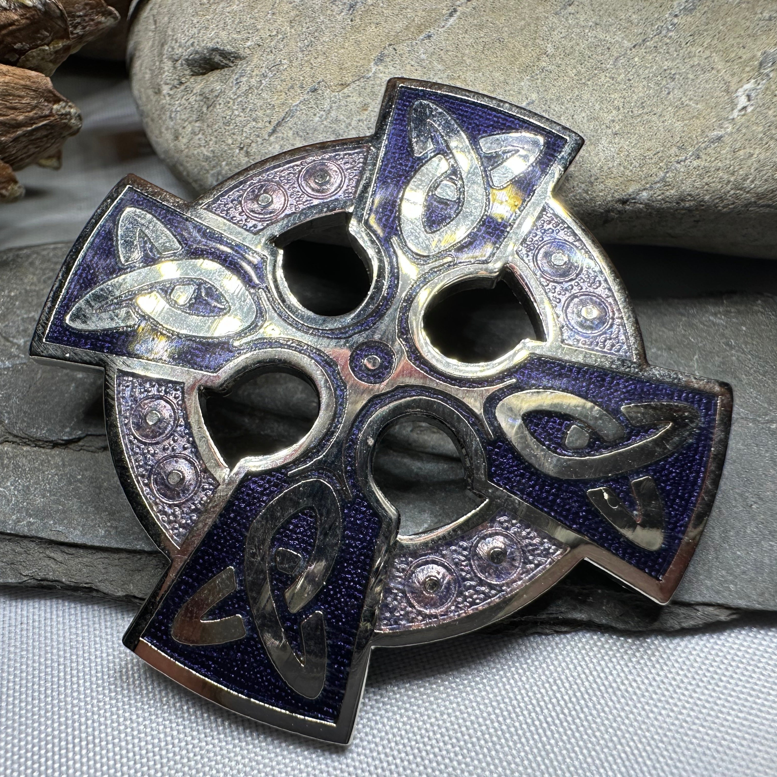 Enamel Celtic Cross Brooch