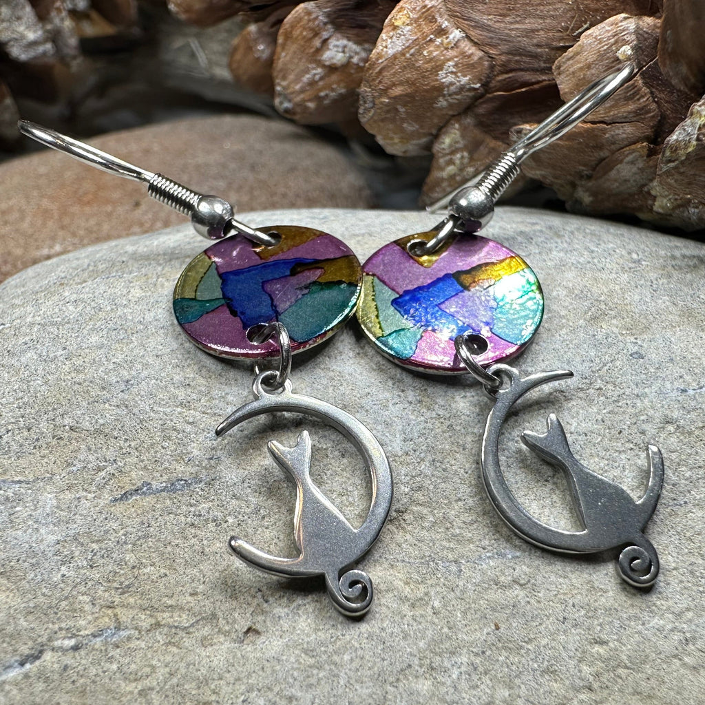Colorful Cat Artisan Earrings