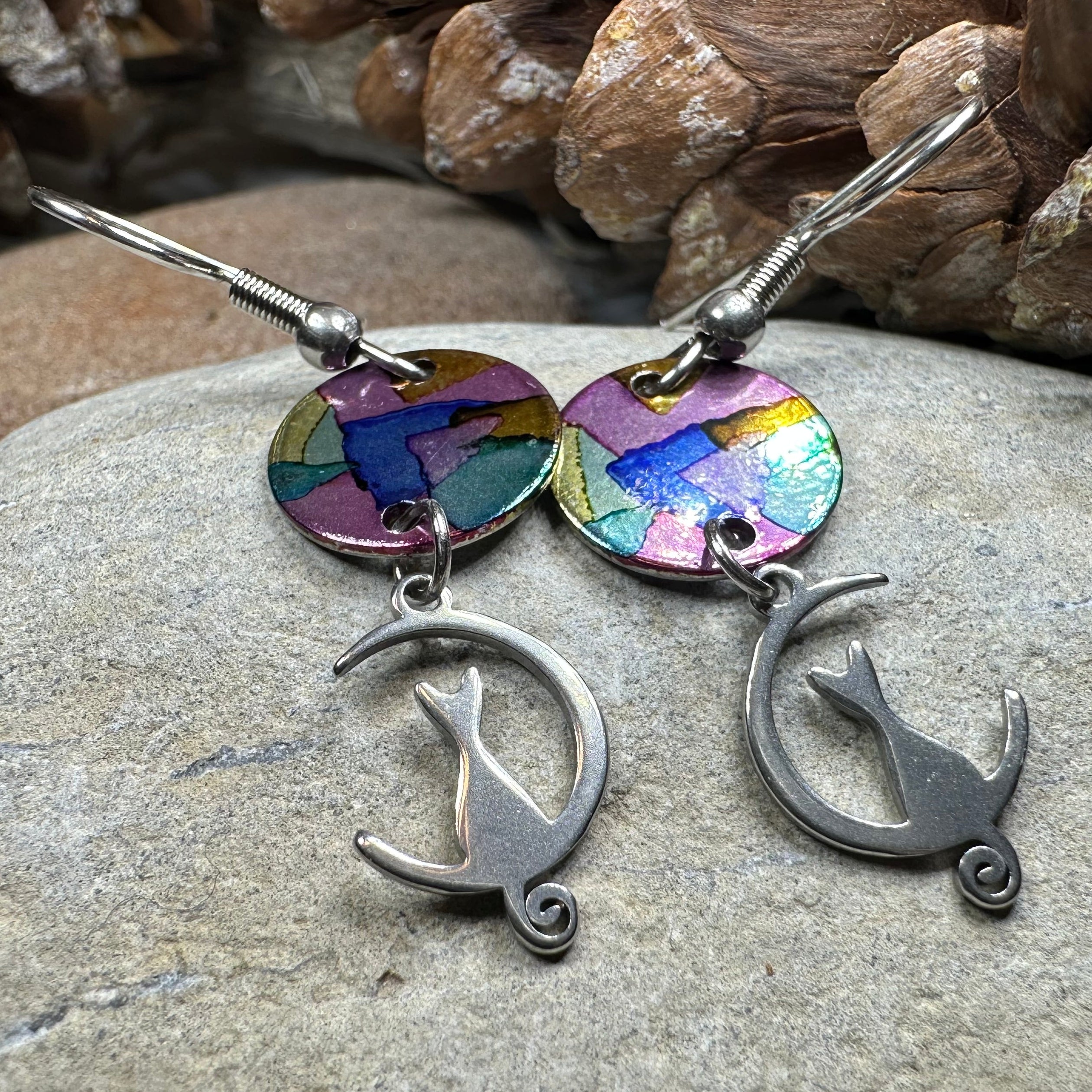 Colorful Cat Artisan Earrings