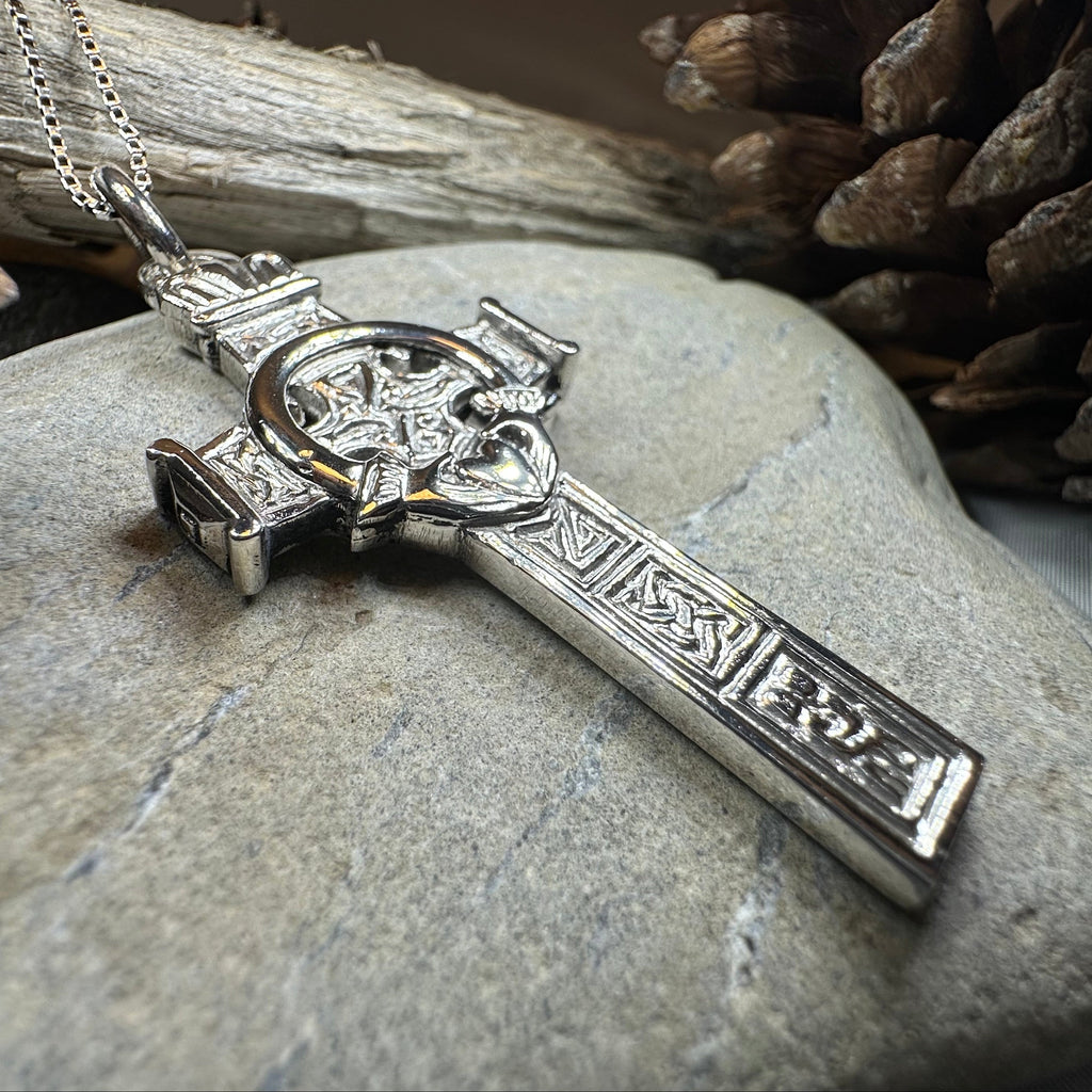 Large Artisan Irish Claddagh Cross Necklace