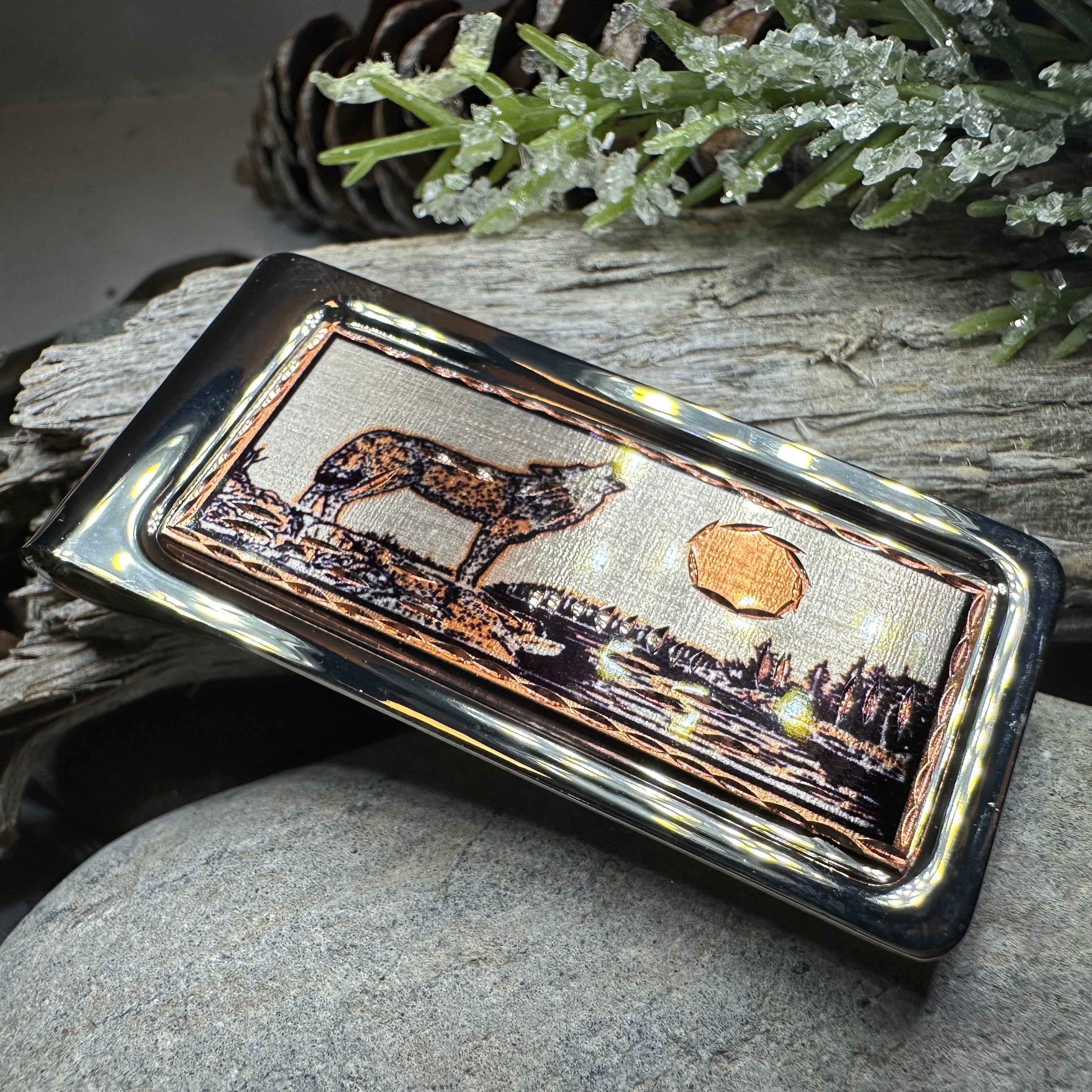 Howling Wolf Copper Money Clip